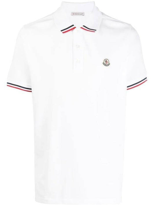 Logo Patch Three-Line Collar Short Sleeve Polo Shirt White - MONCLER - BALAAN 1