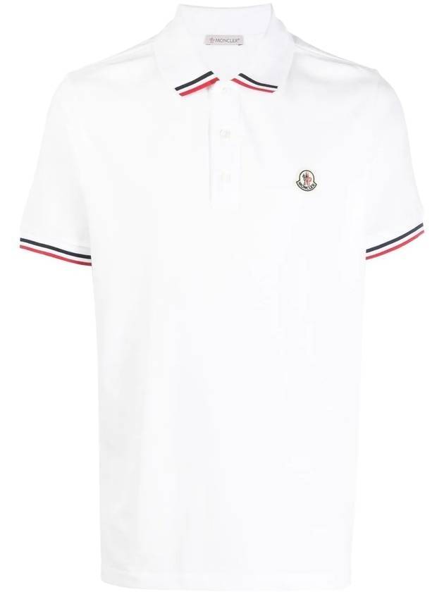 Logo Patch Three-Line Collar Short Sleeve Polo Shirt White - MONCLER - BALAAN 1