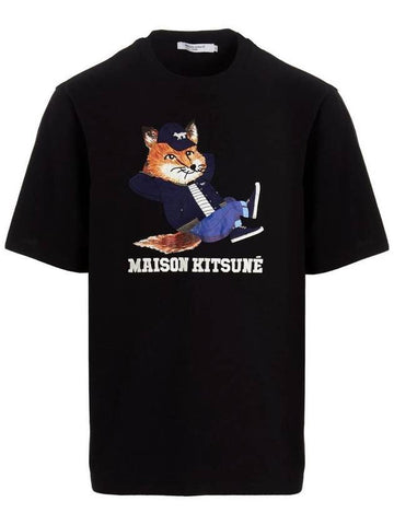 Dressed Fox Print Easy Short Sleeve T-Shirt Black - MAISON KITSUNE - BALAAN.