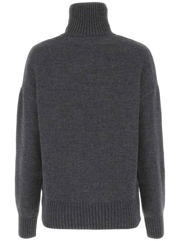 Big Heart Logo Wool Knit Turtleneck Grey - AMI - BALAAN 3