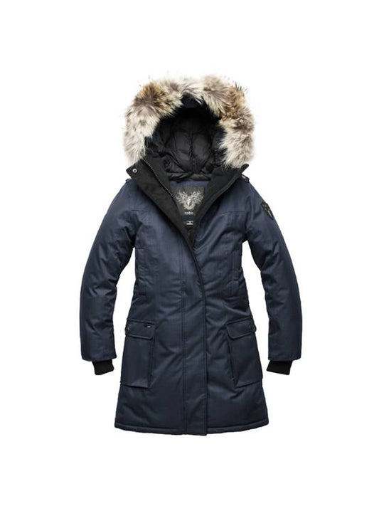 Women's Abbey Hooded Fur Long Padded Parka Navy - NOBIS - BALAAN 1