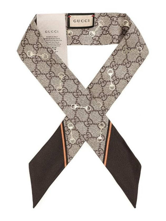 GG Print Horsebit Silk Neck Bow Twilly Scarf Beige Ebony - GUCCI - BALAAN 2