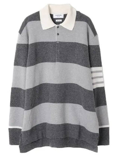 Rugby striped merino bar long sleeve polo collar - THOM BROWNE - BALAAN 1