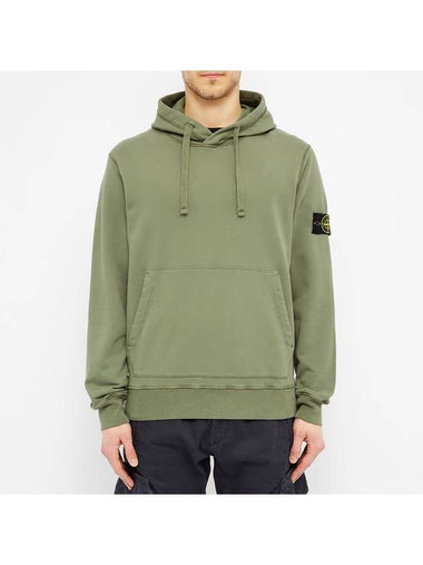 Garment Dyed Cotton Fleece Badge Hoodie Green - STONE ISLAND - BALAAN 1