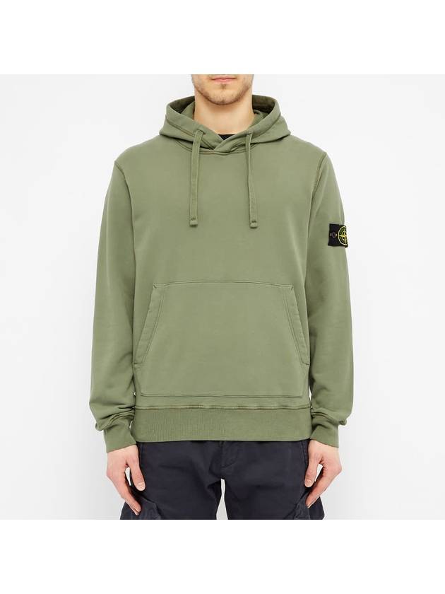 Garment Dyed Cotton Fleece Badge Hoodie Green - STONE ISLAND - BALAAN 1