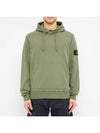 Garment Dyed Cotton Fleece Badge Hoodie Green - STONE ISLAND - BALAAN 2