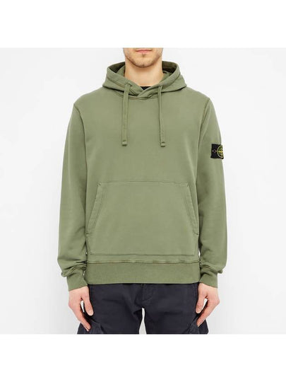 Garment Dyed Cotton Fleece Badge Hoodie Green - STONE ISLAND - BALAAN 2