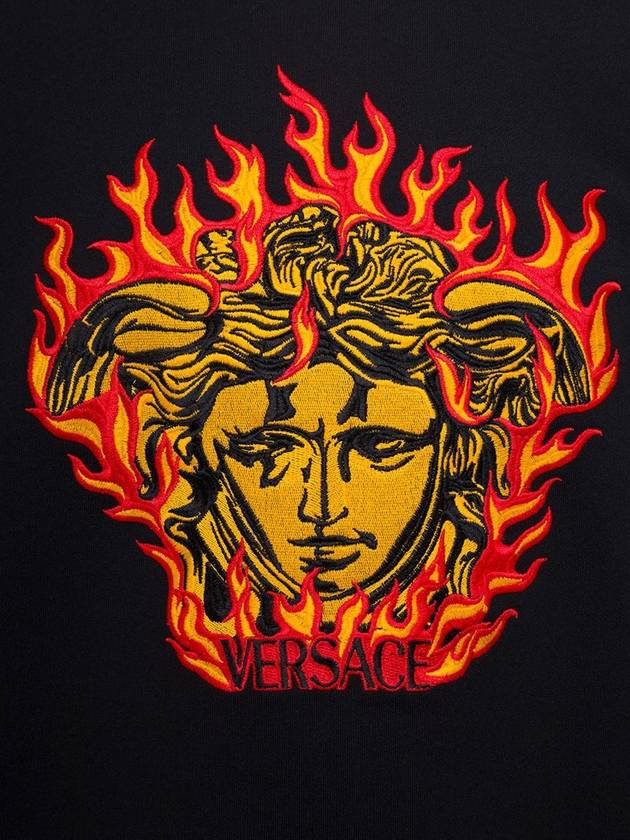 Medusa Flame Embroidery Logo Jersey Sweatshirt Black - VERSACE - BALAAN 4