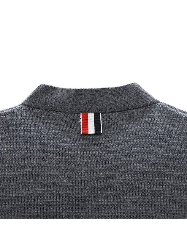 Milano Stitch 4 Bar Classic V Neck Fine Merino Wool Cardigan Medium Grey - THOM BROWNE - BALAAN 9