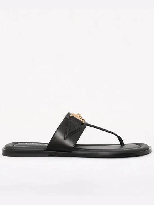 La Medusa Leather Flip Flops Black - VERSACE - BALAAN.