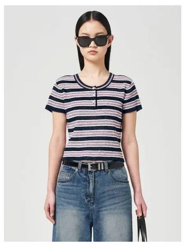 Striped U neck short sleeved pullover knit navy domestic product GM0024021526468 - JUUN.J - BALAAN 1