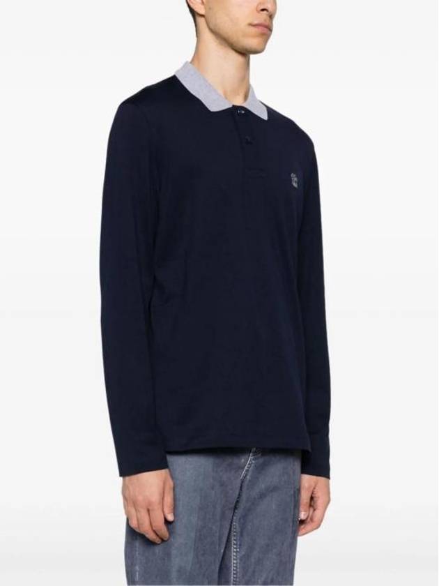 Embroidery Logo Long Sleeve Polo Shirt Navy - BRUNELLO CUCINELLI - BALAAN 3