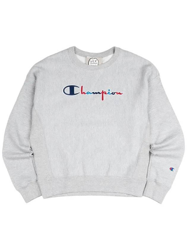 Reverse Weave Script Logo Crewneck Sweatshirt Oxford Grey - CHAMPION - BALAAN 3