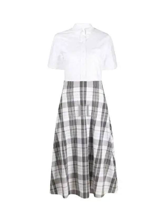 Women's Check A-Line Oxford Midi Dress White Grey - THOM BROWNE - BALAAN 2