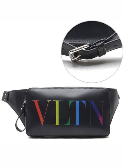 Rainbow VLTN Logo Leather Belt Bag Black - VALENTINO - BALAAN 2