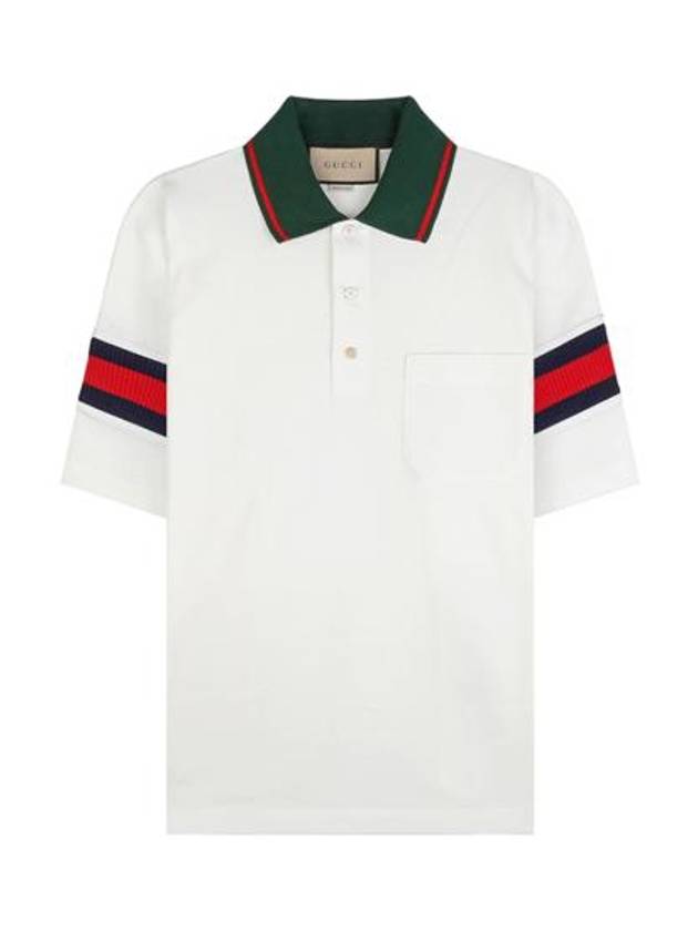 Web Cotton Jersey Short Sleeve Polo Shirt White - GUCCI - BALAAN 2