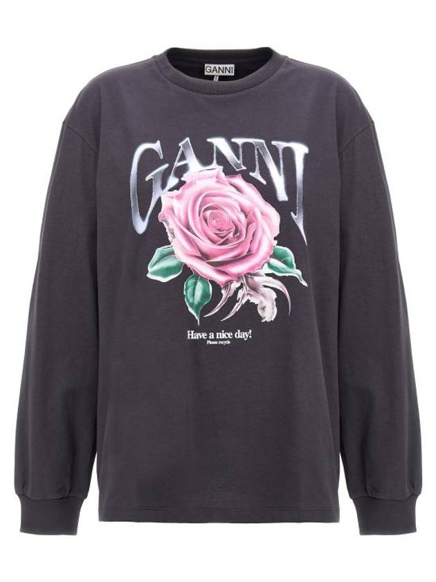 Future Heavy Rose Printed Long Sleeve T-Shirt Phantom - GANNI - BALAAN 2