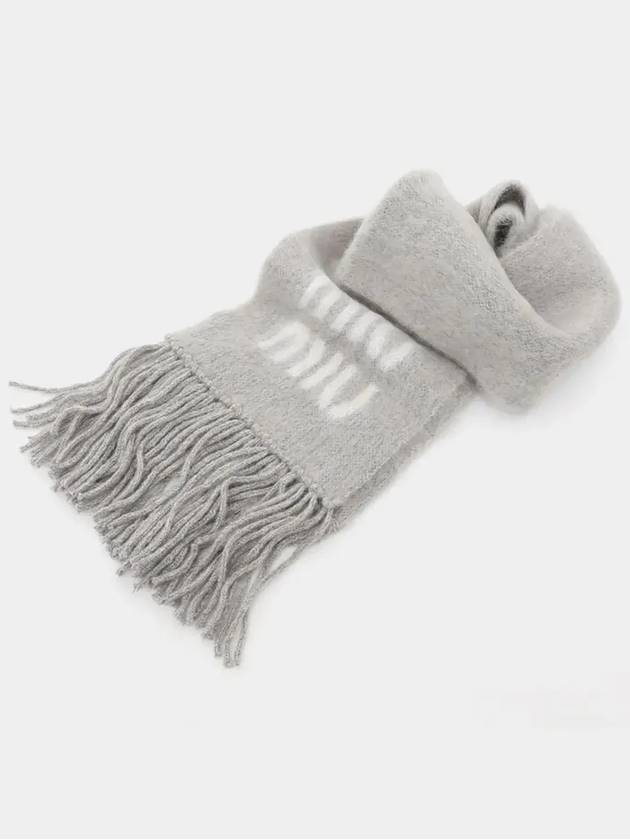 Logo Mohair Fringe Muffler Grey - MIU MIU - BALAAN 4