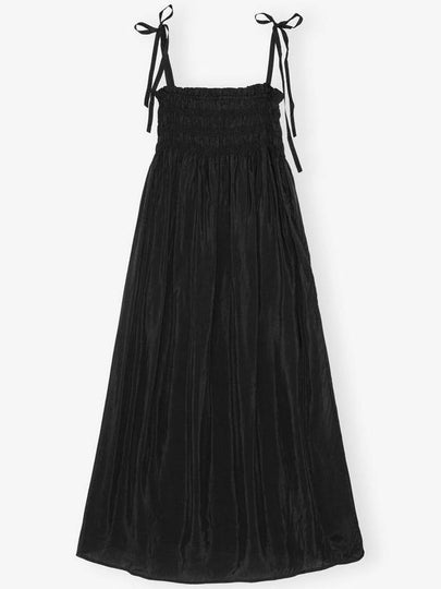 Smoke Strap Viscose Habotai Midi Dress Black - GANNI - BALAAN 2