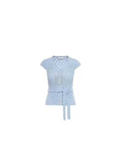 Cotton Lace Short Sleeve Cardigan Powder Blue - GANNI - BALAAN 2