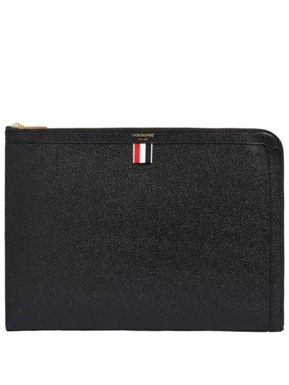 Three Stripes Tab Pebble Document Folio Clutch Bag Black - THOM BROWNE - BALAAN 2