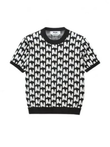 Jacquard TheMwave Short Sleeve Knit Top Black - MSGM - BALAAN 1