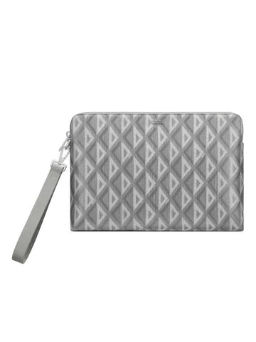 CD Diamond Canvas Clutch Bag Grey - DIOR - BALAAN 1