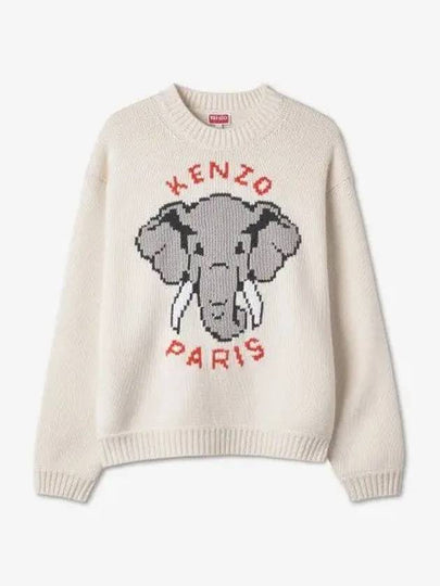 Pixel Elephant Wool Knit Top Off White - KENZO - BALAAN 2