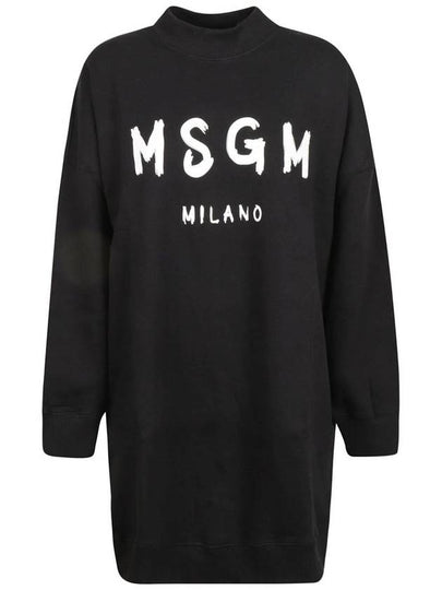 Milano Brushed Logo Print Long Sleeve Short Dress Black - MSGM - BALAAN 2