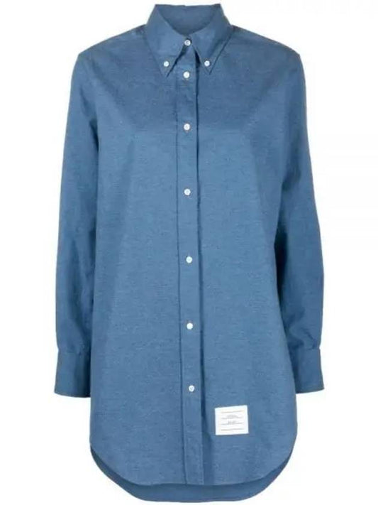 Women's Button Down Shirt Short Dress Blue - THOM BROWNE - BALAAN 2