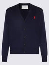 Small Heart Logo Wool Cardigan Navy - AMI - BALAAN 2