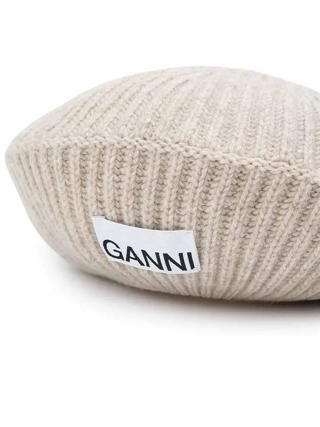 Logo Rib Edge Wool Beret Sand - GANNI - BALAAN 5