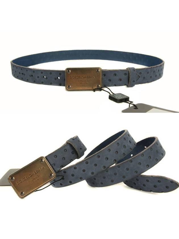 Plate Gold Buckle Leather Belt Blue - DOLCE&GABBANA - BALAAN 5