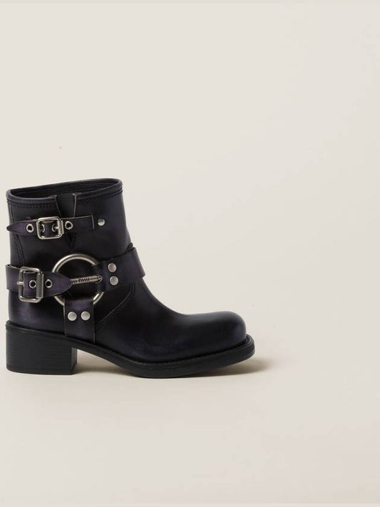 Vintage Look Leather Middle Boots Black - MIU MIU - BALAAN 2