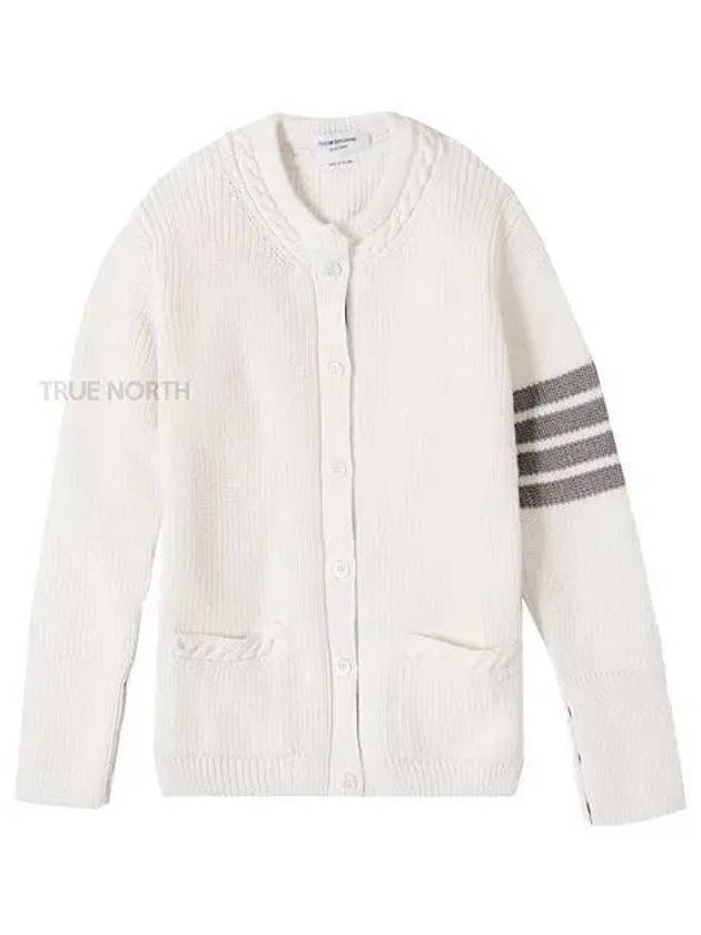 Cotton Jersey Flower 4 Bar V Neck Cardigan White - THOM BROWNE - BALAAN 2