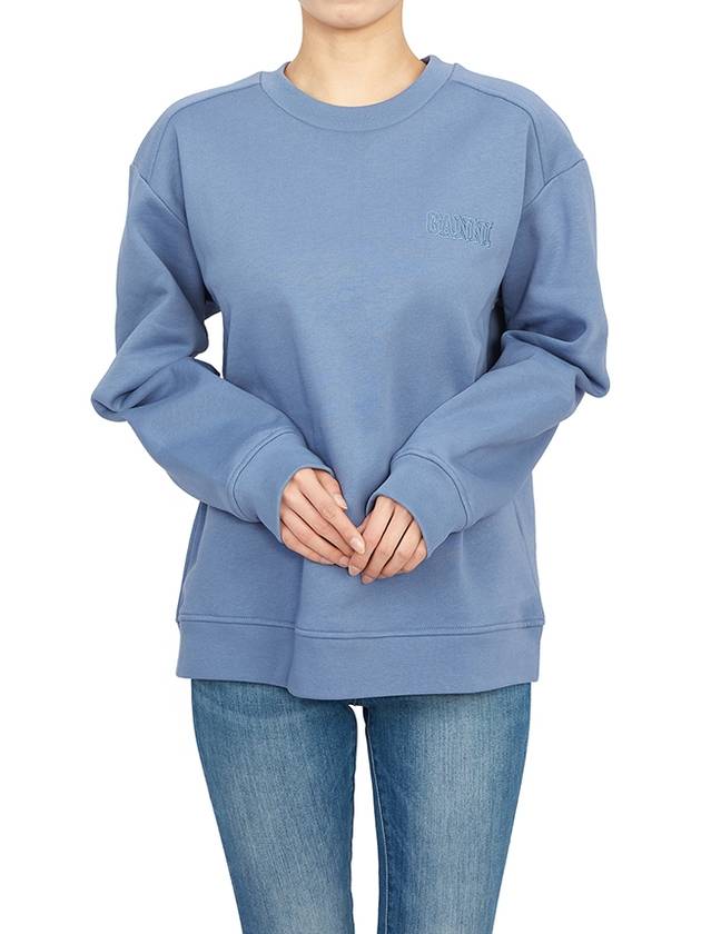 Women's Logo Print Cotton Sweatshirt Blue - GANNI - BALAAN 6