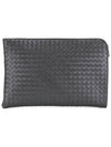 Intrecciato Weaving Zipper Clutch Bag Grey - BOTTEGA VENETA - BALAAN 2