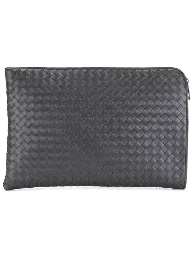 Intrecciato Weaving Zipper Clutch Bag Grey - BOTTEGA VENETA - BALAAN 2