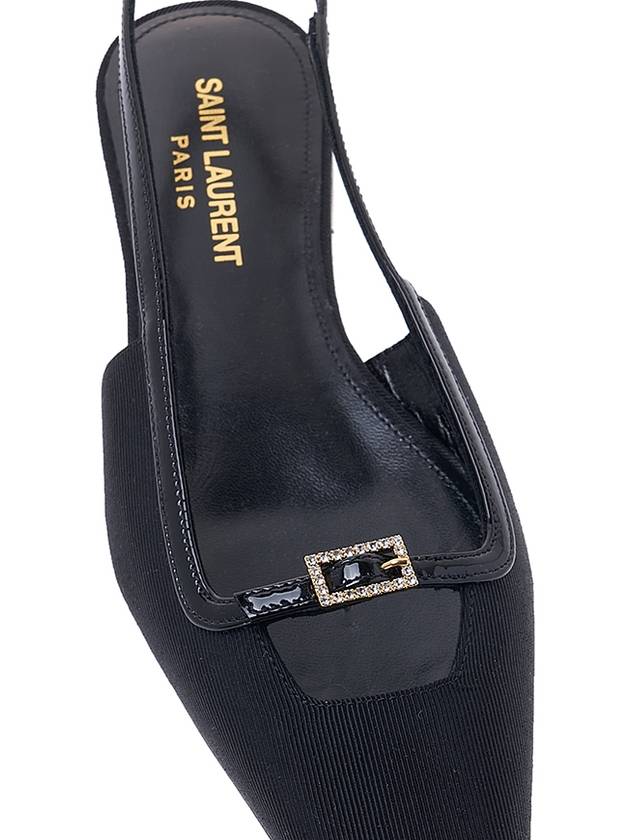 Blade Ottoman Fabric Patent Leather Slingback Flats Black - SAINT LAURENT - BALAAN 9