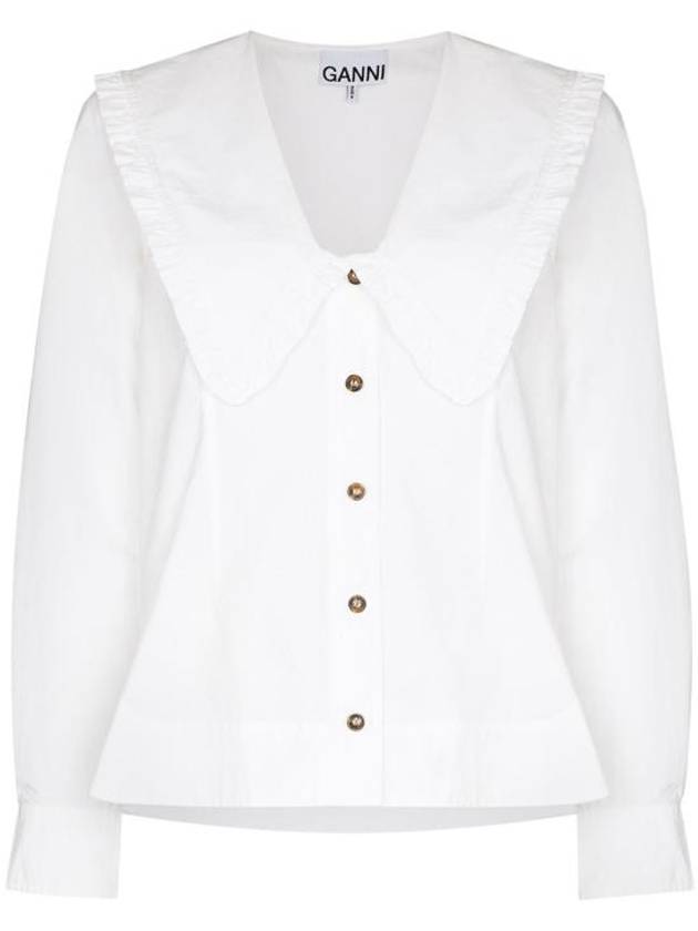 Women's Wide Collar Plunge Neck Cotton Shirt White - GANNI - BALAAN 2