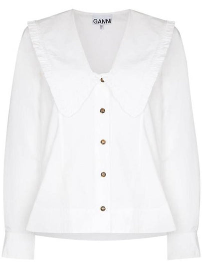 Women's Wide Collar Plunge Neck Cotton Shirt White - GANNI - BALAAN 2