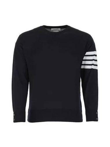 Knit diagonal armband crew neck merino wool navy - THOM BROWNE - BALAAN 1