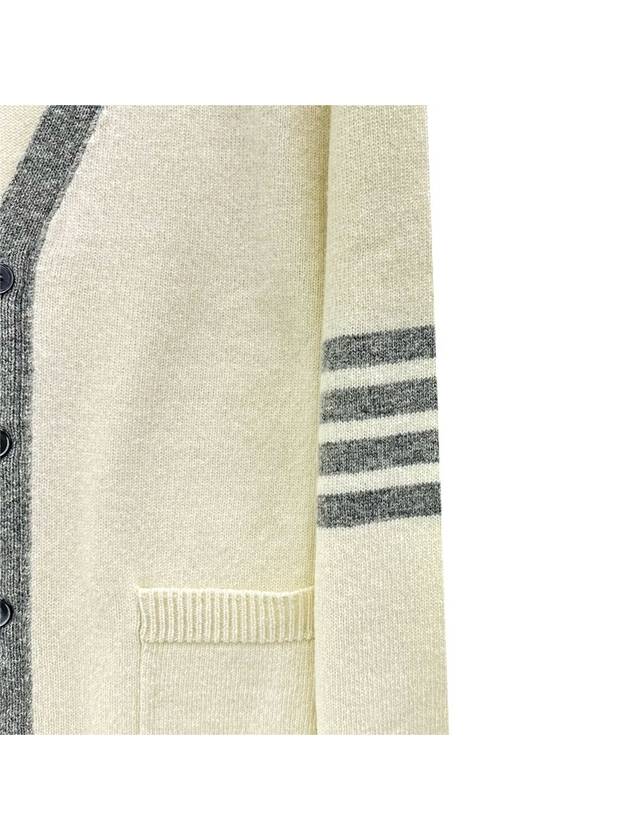 V-Neck 4-Bar Wool Cardigan White - THOM BROWNE - BALAAN 5