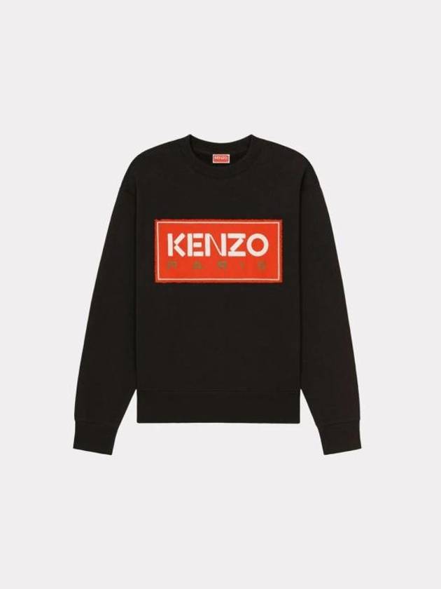 Paris Logo Patch Print Round Neck Cotton Sweatshirt Black - KENZO - BALAAN 6