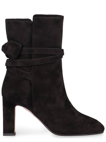 Aquazzura Very Bow Tie Suede Ankle Boots - AQUAZZURA - BALAAN 1