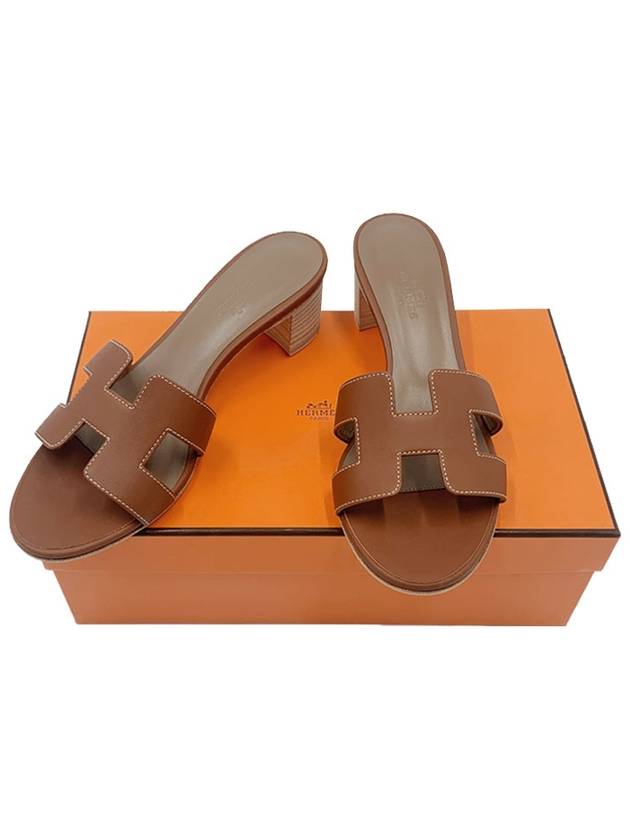 Oasis Calfskin Slipper Heels Gold Piqures Ecrues - HERMES - BALAAN 2