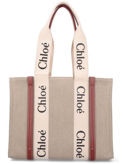 Woody Canvas Medium Tote Bag Brown - CHLOE - BALAAN 2