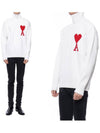 Big Heart Logo Overfit Knit Turtleneck White - AMI - BALAAN.