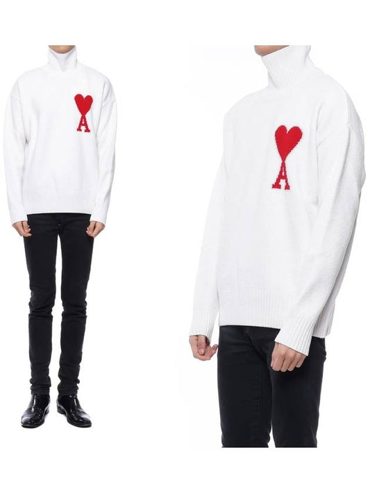 Big Heart Logo Wool Knit Turtleneck White - AMI - BALAAN 2