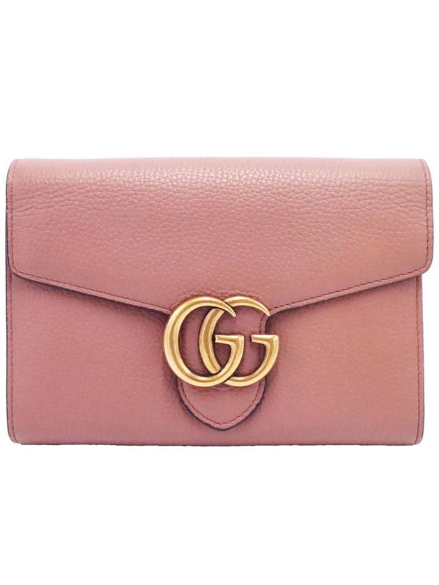 Women s Leather Cross Bag Pink Gucci 401232 Textured GG Marmont Mini Chain Wallet - GUCCI - BALAAN 2